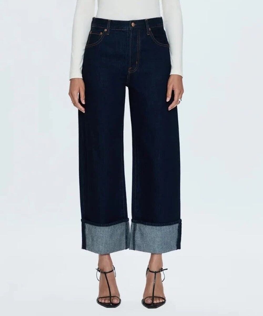 Pistola New Dark Wash Ryder Hidden Button Fly Wide Leg Cuffed Jeans 24